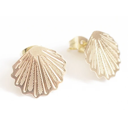 Puce D'oreille Coquillage Filigrane En Laiton Avec Anneau - Laiton Doré à L'or Fin 24K – Image 7